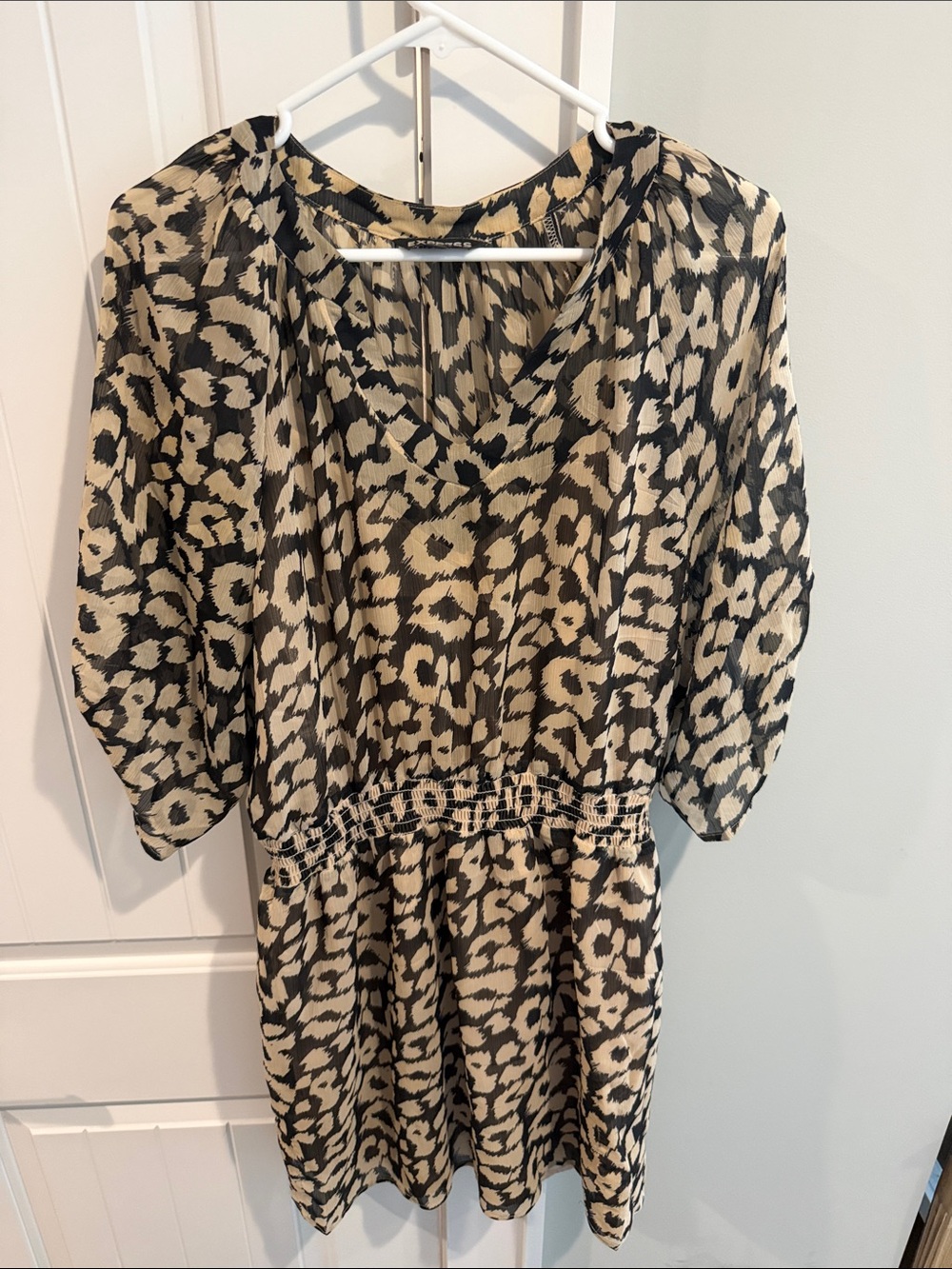 Express Beige and Black Animal-Print Mini Dress